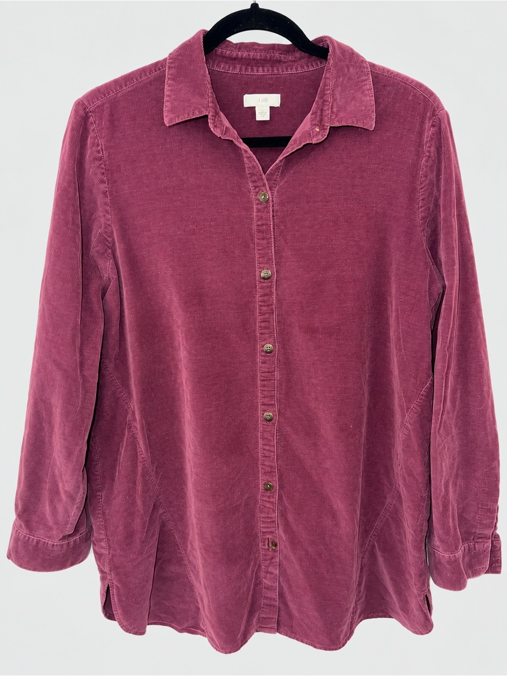 J. Jill Women’s Medium Burgundy Corduroy Button Down Tunic Shirt 100% Cotton